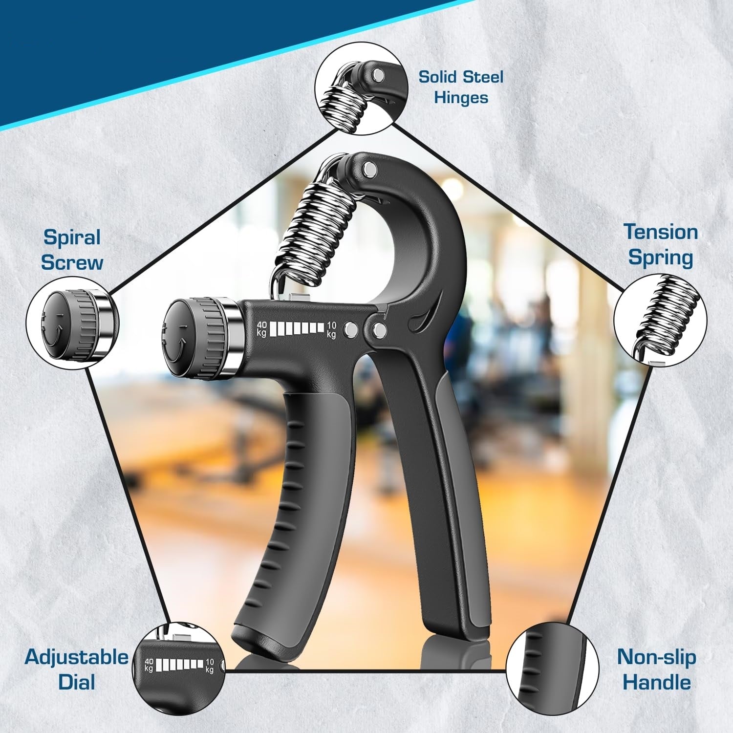 Premium Hand Grip Strengthener, Hand Exerciser Adjustable Resistance 10 To 60Kg, Grip Strength Trainer, Hand Gripper, Forearm Workout Training Equipment for Injury Recovery Athletes (Black)