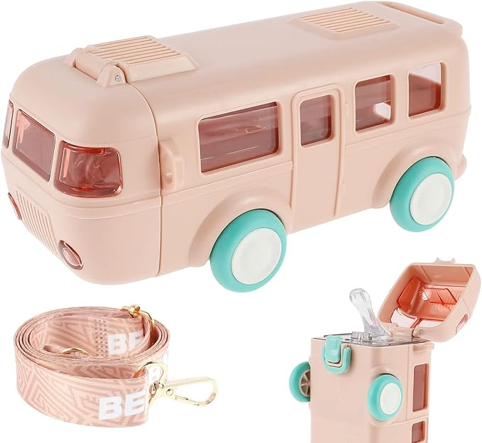 Contemporary 2-in-1 Toy Bus for Kids with Water Bottle,Bus Shaped with Movable Wheels Drinking Water Bottle for School | Picnic Bottle | Sipper Bottle Leak Proof